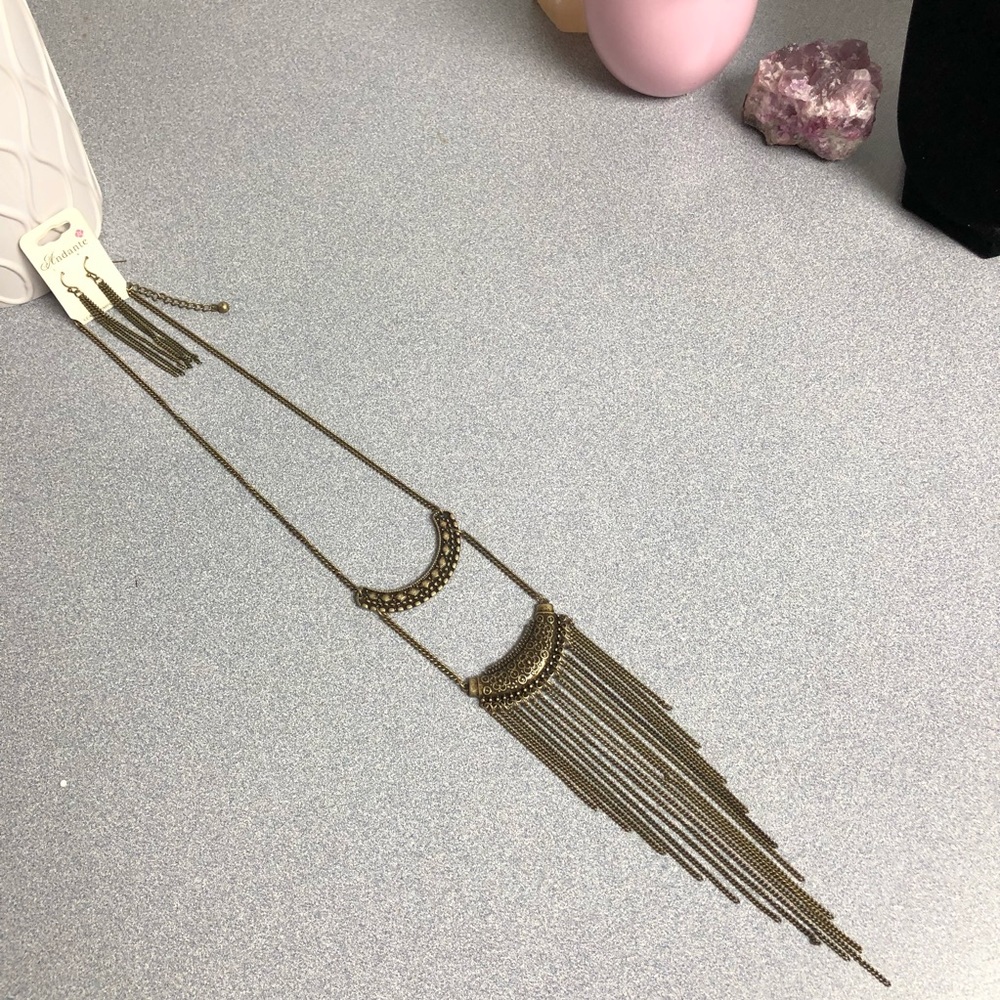Fringe Chain Necklace & Earring Set